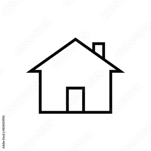 a simple black and white line drawing depicts a basic house shape with a door and chimney visible high quality professional