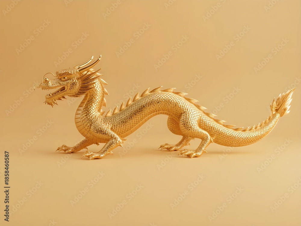 Fototapeta premium Chinese Zodiac Dragon Symbol of Power and Prosperity. Year of the Dragon Golden Chinese Zodiac Illustration. 