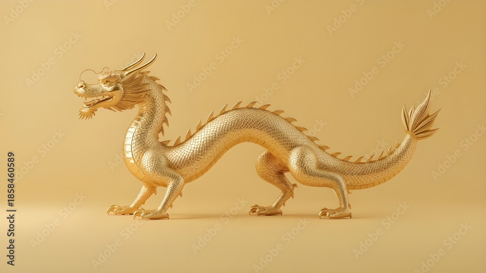 Fototapeta premium Chinese Zodiac Dragon Symbol of Power and Prosperity. Year of the Dragon Golden Chinese Zodiac Illustration. 