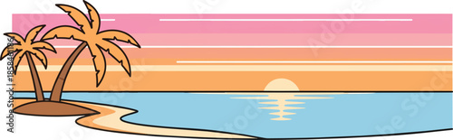 Palm Trees on Island at Sunset.