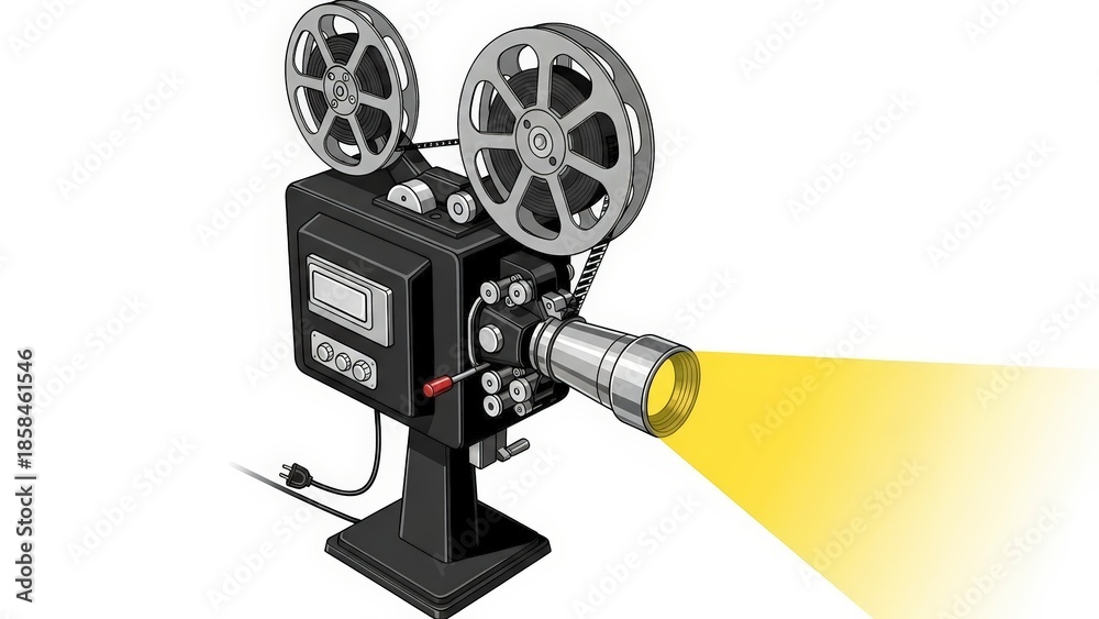 Obraz premium Vintage Film Projector Emitting Bright Yellow Light Beam.