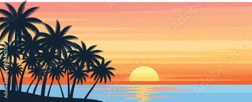 Palm Trees Silhouetted Against Sunset Sky.