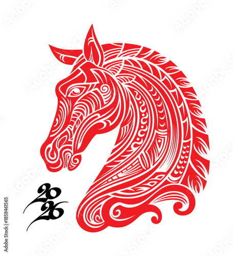 Happy chinese new year 2026 with red horse. Horse red Icon, vector silhouette. Chinese zodiac animal symbol of new year 2026. Decorative Chinese zodiac animal. Red horse zodiac design. 