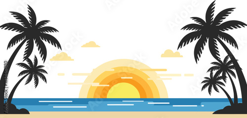 Palm Trees Silhouetted Against Sunset Sky.