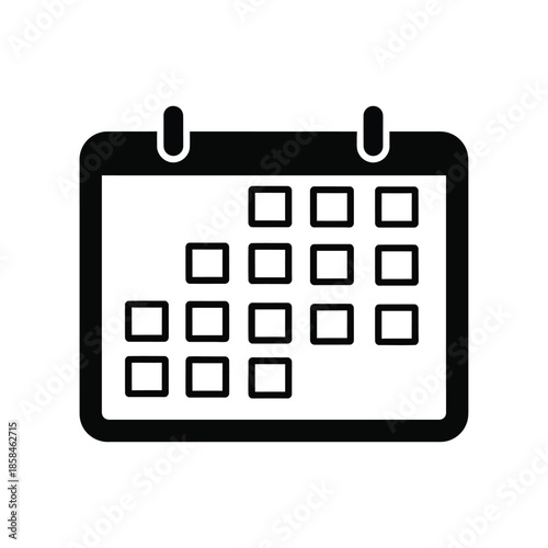 a black and white line art illustration depicts a simple calendar with blank squares representing days of the week or month