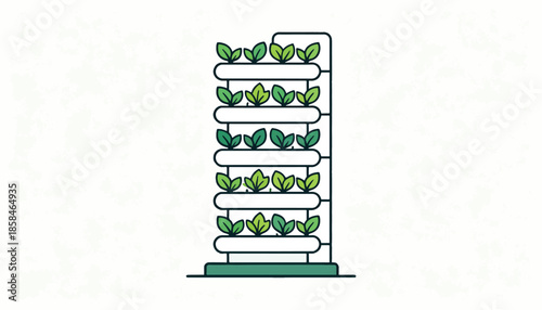 Vertical garden with rows of green leaves and hydroponic system