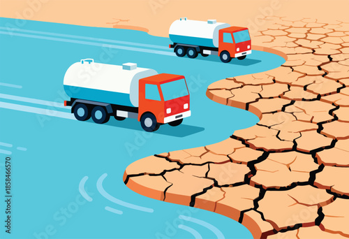 Tanker trucks deliver water to cracked, arid land