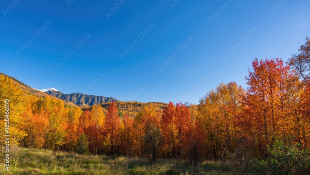 Fototapeta premium Chestnut trees in a valley setting, ecological preservation during autumn