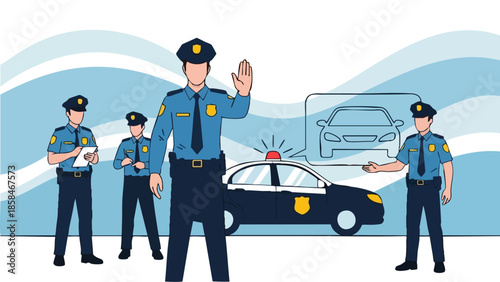 Police Officers Directing Traffic and Investigating Scene.