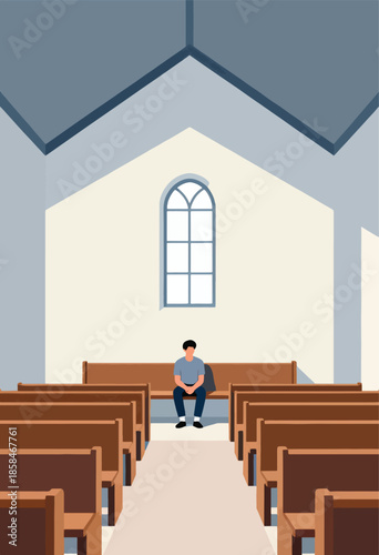 Lone individual sits in an empty place of worship