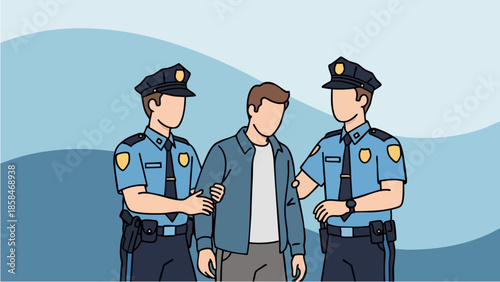 Two police officers escorting a man.