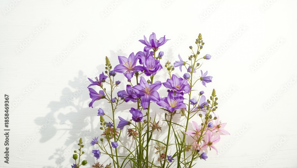 Obraz premium Isolated meadow flowers on white backdrop, suitable for nature-themed layouts or floral pattern projects