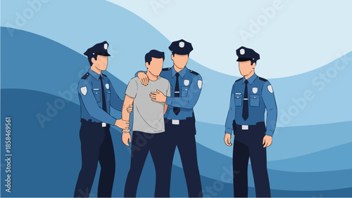 Police officers arresting a man in a street scene.