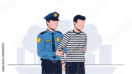 Police Officer Arresting a Suspect in Striped Shirt.