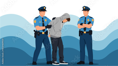 Police officers arresting a suspect in handcuffs.