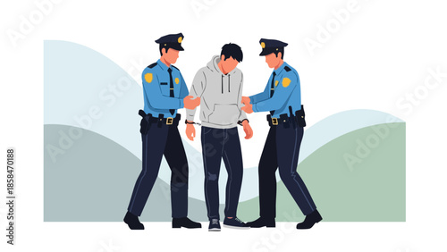 Two police officers arresting a suspect.