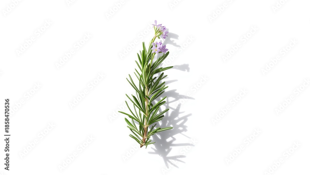 Fototapeta premium Fresh rosemary flowers isolated on white backdrop, useful for herbal or gardening layouts