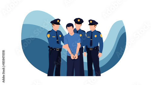 Police officers arresting a handcuffed suspect.