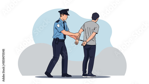 Police Officer Arresting Suspect with Handcuffs.