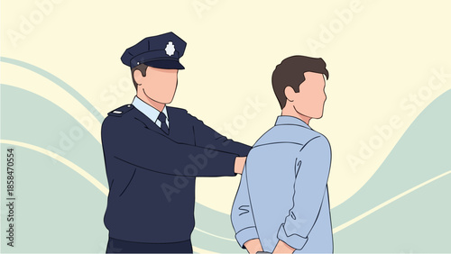 Police officer arresting a man with handcuffs.