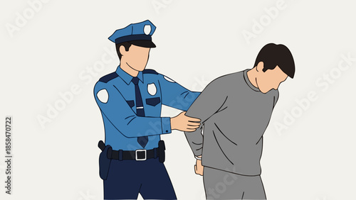 Police officer arresting a suspect in handcuffs.