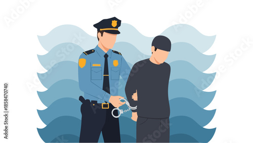 Police officer arresting a suspect in handcuffs.
