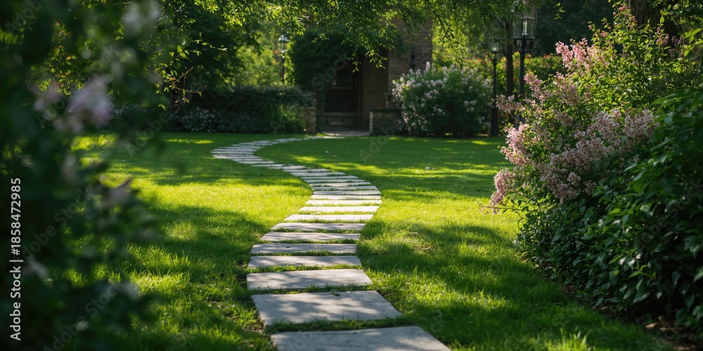 Naklejka premium Rocks forming a garden pathway, landscape design and durability, Earth Day