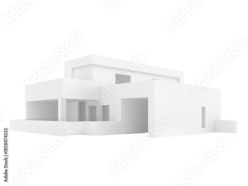 3d white house render featuring a modern residential home design with a small roof structure and architectural property exterior for a real estate business construction plan illustration