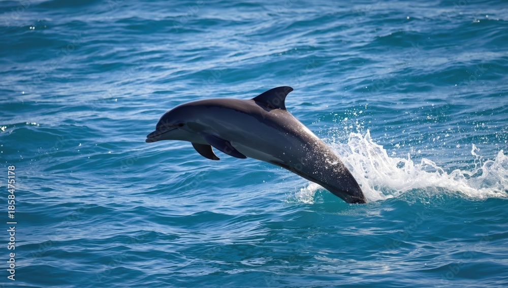 Fototapeta premium Dolphin in fast motion in aquatic environment, illustrating efficient movement