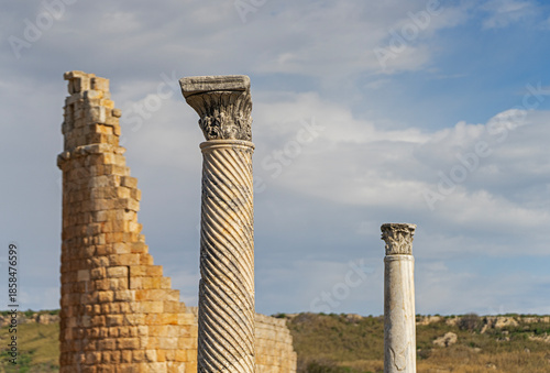 Ancient columns of Perge archaeological site in Antalya, Turkey