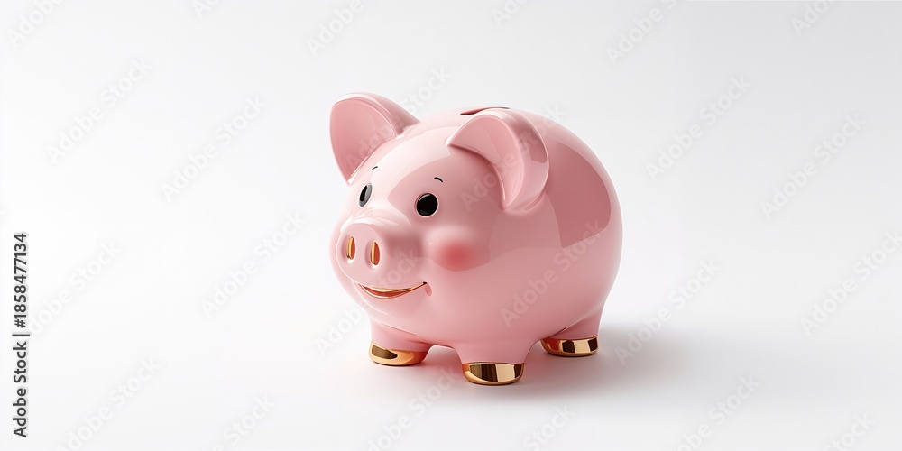 Fototapeta premium Piggy bank focusing on money storage in a minimalistic setting, financial education observance