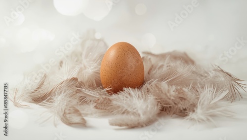 Abstract egg and feather pattern serving as a natural texture for food styling, Easter celebration