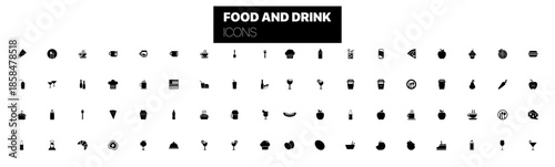 Food and drink icons set in black Isolated on white transparent  background - vector