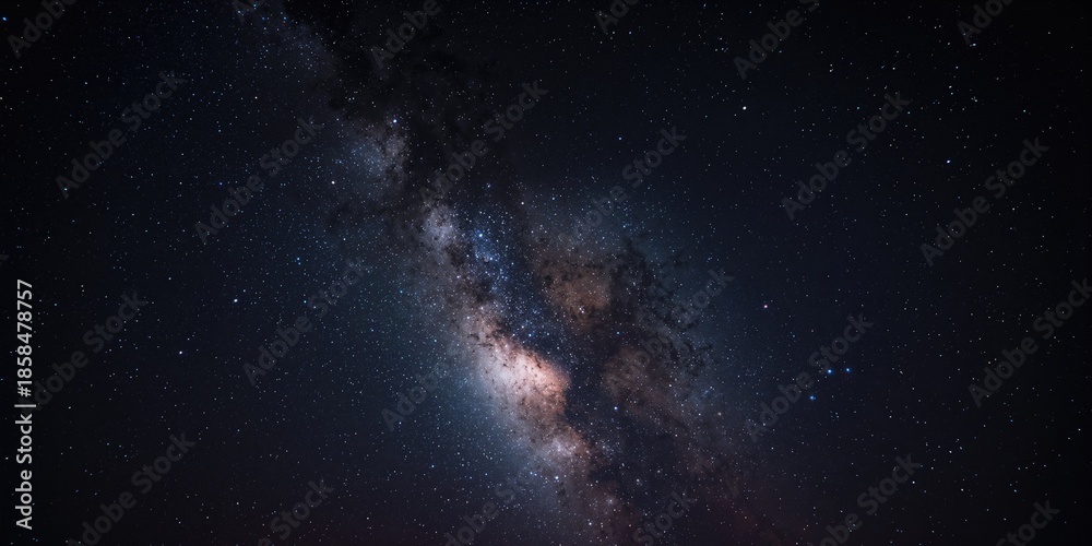 Fototapeta premium The Milky Way stretching across the dark sky, used as a celestial background for stargazing, International Astronomy Day