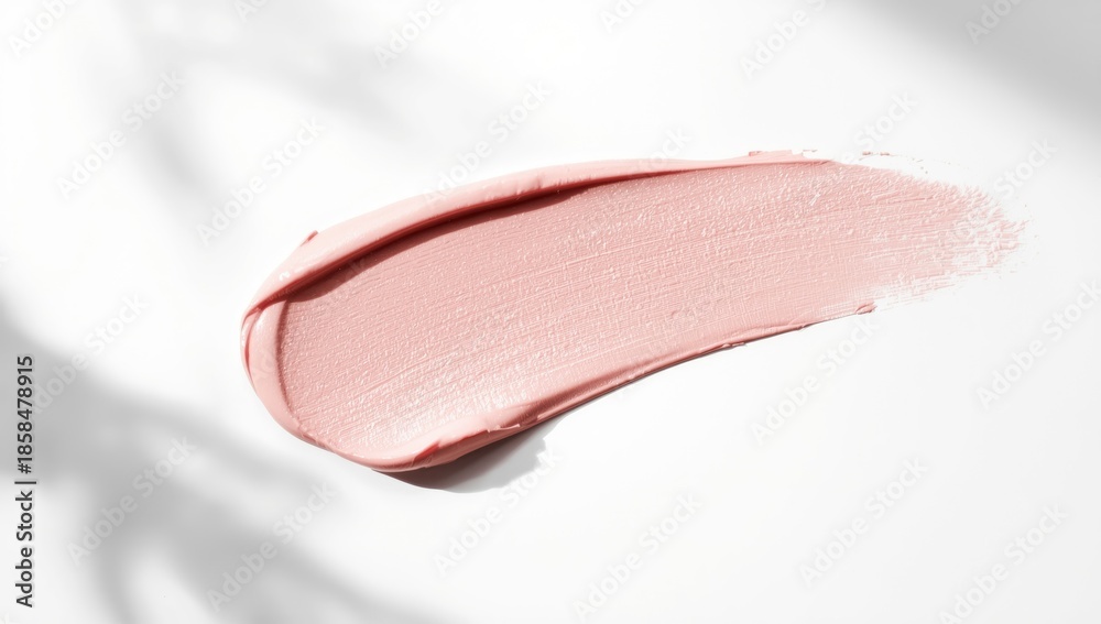 Fototapeta premium Swatch of pastel pink makeup on a plain white surface, designed for beauty product displays