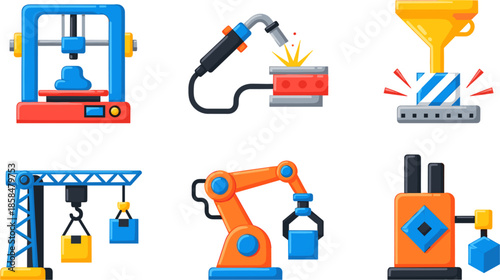 Advanced Industrial Automation and Robotics Vector Illustrations