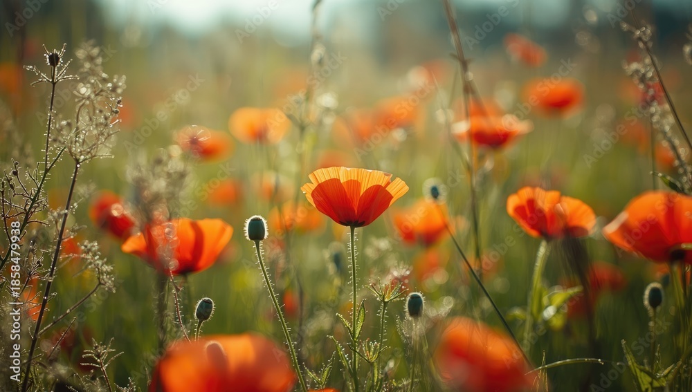 Fototapeta premium Blooming flowers placed outdoors serving as a scenic backdrop for visual compositions