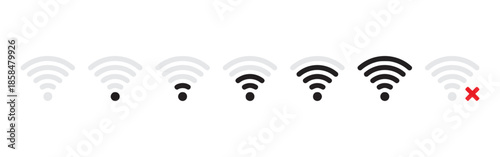 Collection Of Wifi Signal Indicators With Varying Signal Strengths Isolated On White Background Representing Wireless Connectivity And Internet Access Displaying Levels Of Service