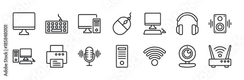 Computer editable stroke line icons set for desktop and devices