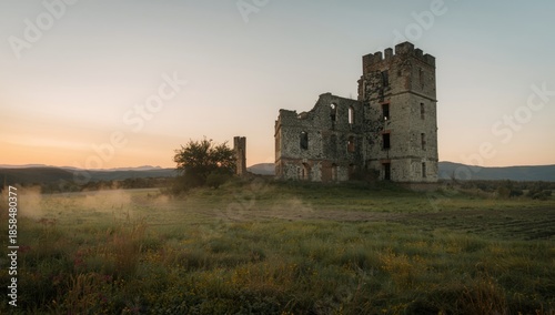 Ancient stone fortress standing on a hilltop in a scenic environment, highlighting heritage and erosion risk, Earth Day