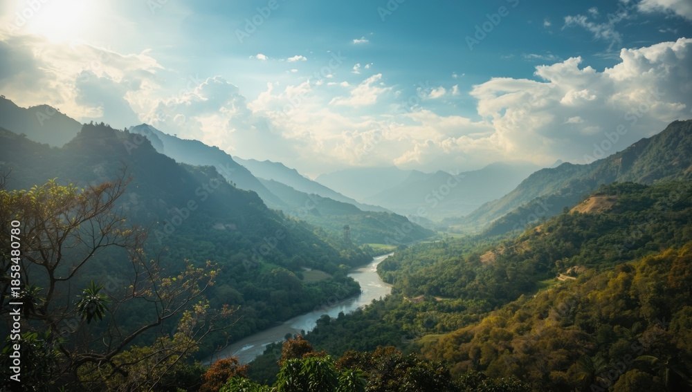 Fototapeta premium Scenic natural scenery in Wonogiri focusing on erosion risk, Earth Day