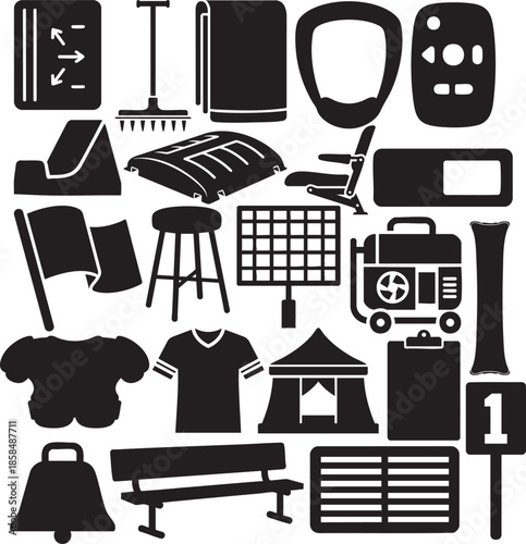 Public Facility and Event Equipment Silhouette Icon Set