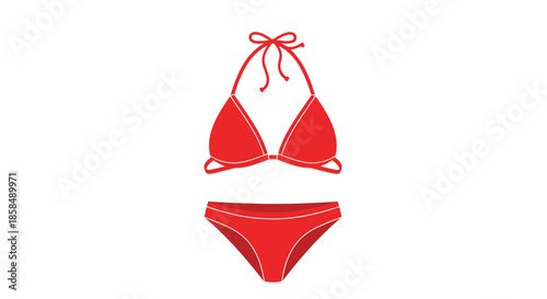Classic red two piece bikini swimsuit for women isolated on a white background for summer beach and pool fashion.