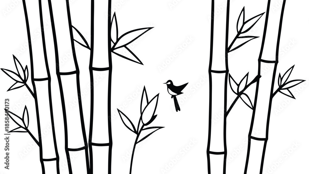 Obraz premium A peaceful scene of a small bird amidst towering bamboo shoots