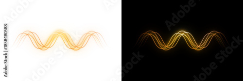 Abstract wavy light forms in vibrant orange and golden hues on a dark background isolated on transparent background