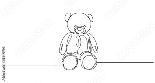 Continuous Line Teddy Bear,Single continuous line drawing of teddy bear soft toy symbol of friendships childrens in simple linear style concept for birthday gift,