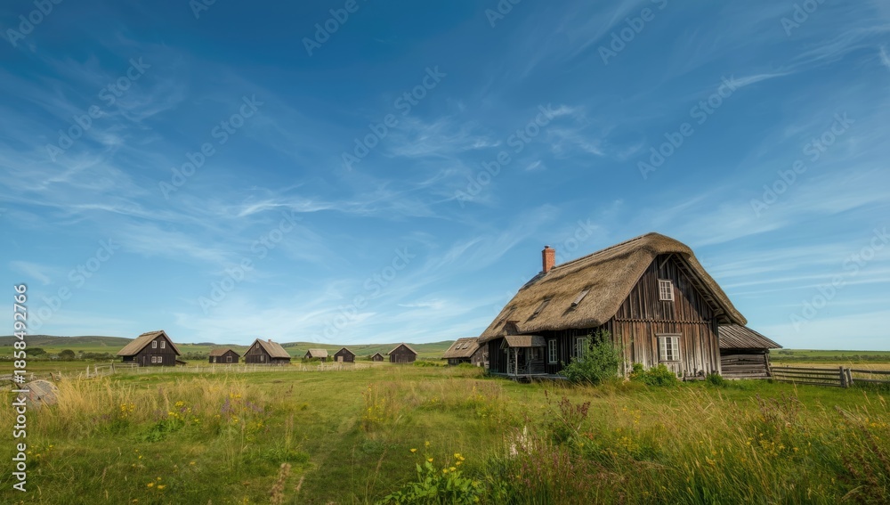 Fototapeta premium Medieval village buildings, highlighting traditional construction techniques for restoration projects