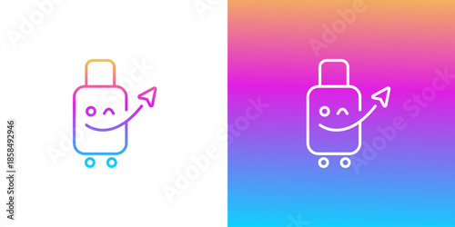 Gradient Outline Suitcase Icon  Happy Travel Journey Concept