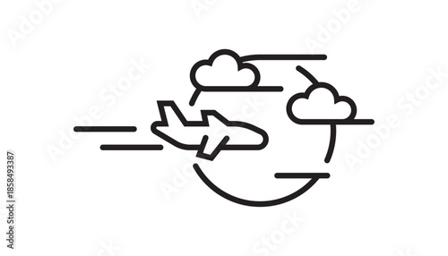 Airplane Flying Cloud Cycle  Line Art Icon