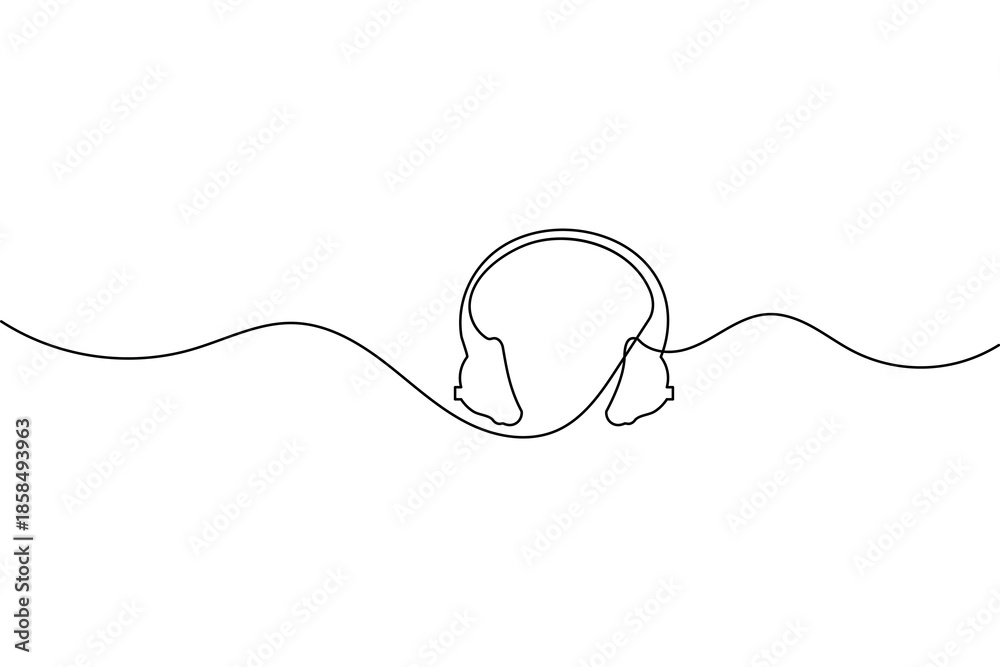Obraz premium Minimalist single line art headphones vector illustration for music and podcast concept